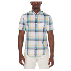 Original Penguin Men's Multicolor Plaid Button Down Short Sleeve Shirt Cotton XL